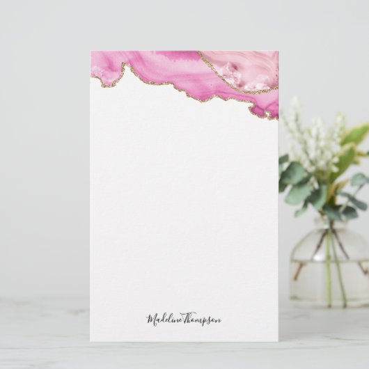 Velvet Pink Gold Agate Geode Script Typography Briefpapier (Stehend Vorderseite)