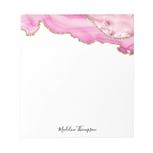 Velvet Pink Gold Agate Geode Script Typography Notizblock (Vorderseite)