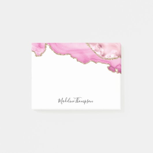 Velvet Pink Gold Agate Geode Script Typography Post-it Klebezettel (Vorderseite)