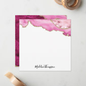 Velvet Pink Magenta Gold Agate Geode Script Square Mitteilungskarte (Vorderseite/Rückseite Beispiel)