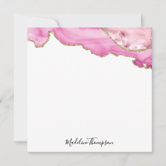 Velvet Pink Magenta Gold Agate Geode Script Square Mitteilungskarte (Vorderseite)