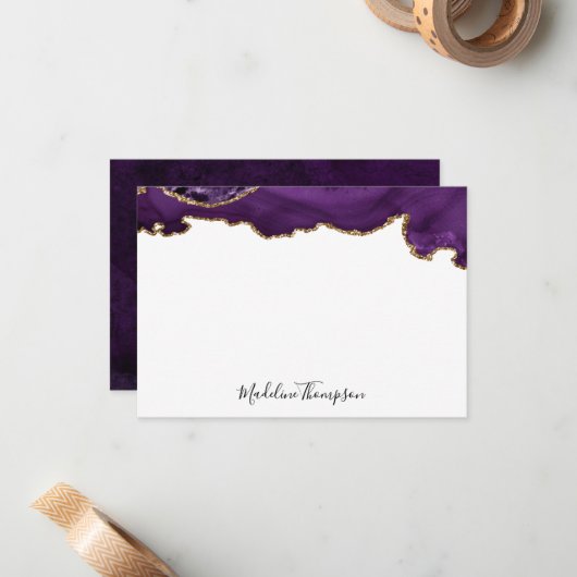 Velvet Puple Gold Agate Geode Script Typografie 2 Mitteilungskarte (Vorderseite/Rückseite Beispiel)