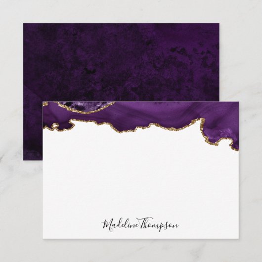 Velvet Puple Gold Agate Geode Script Typografie 2 Mitteilungskarte (Vorne/Hinten)