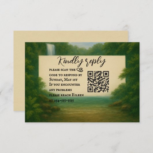 Velvet Rapids QR Code Wedding RSVP Card (Vorne/Hinten)
