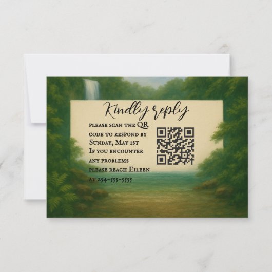 Velvet Rapids QR Code Wedding RSVP Card Karte (Vorderseite)