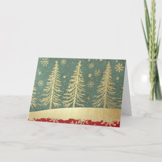 Velvet Red Border Gold Foil Weihnachtsbaum Karte (Vorderseite)