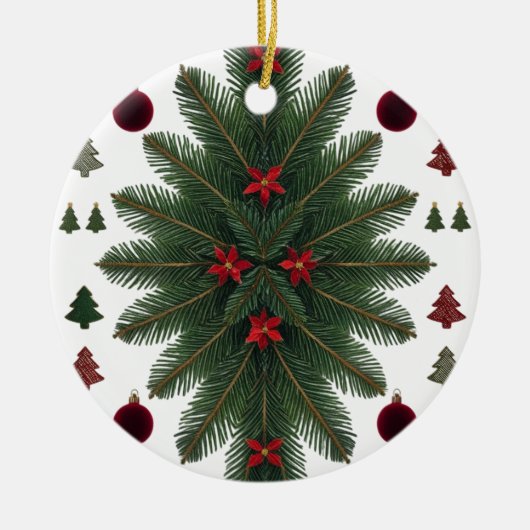 Velvet Red & Green Starburst Ceramic Ornament (Vorne)