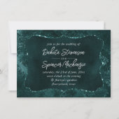 Velvety Aquamarin Damask | Dunkelgrüner Grunge Bar Einladung (Vorderseite)