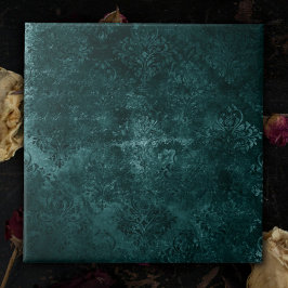 Velvety Aquamarin Damask | Dunkelgrüner Grunge Bar Fliese