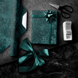 Velvety Aquamarin Damask | Dunkelgrüner Grunge Bar Geschenkpapier