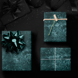 Velvety Aquamarin Damask | Dunkelgrüner Grunge Bar Geschenkpapier Set