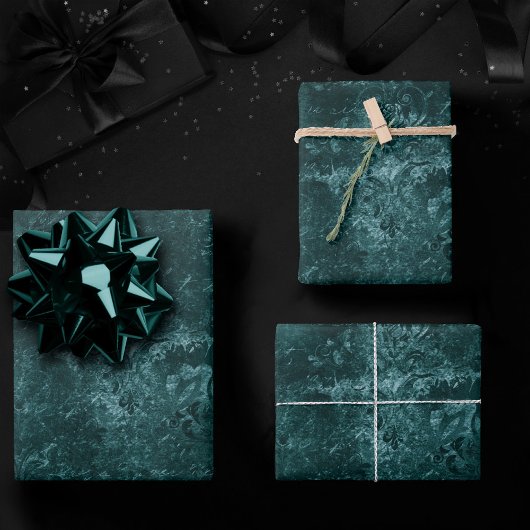 Velvety Aquamarin Damask | Dunkelgrüner Grunge Bar Geschenkpapier Set