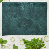 Velvety Aquamarin Damask | Dunkelgrüner Grunge Bar Geschirrtuch (Gefaltet)