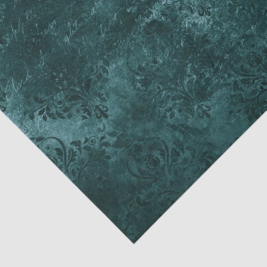 Velvety Aquamarin Damask | Dunkelgrüner Grunge Bar Seidenpapier (Ausschnitt)