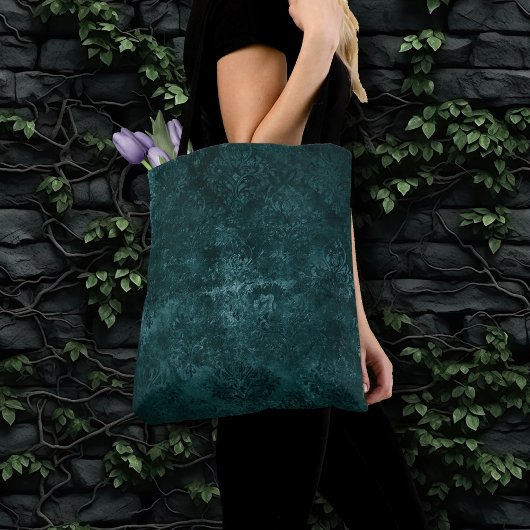 Velvety Aquamarin Damask | Dunkelgrüner Grunge Bar Tasche