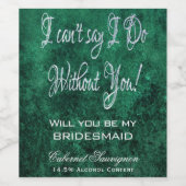 Velvety Aquamarin Damask | Dunkelgrüner Grunge Bar Weinetikett (Einzelnes Label)