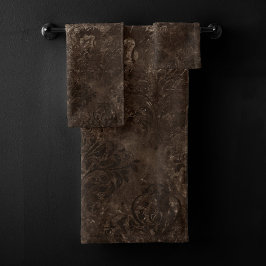 Velvety Bronze Damask | Brown Baroque Grunge Badhandtuch Set