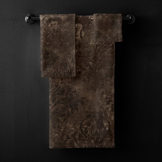 Velvety Bronze Damask | Brown Baroque Grunge Badhandtuch Set