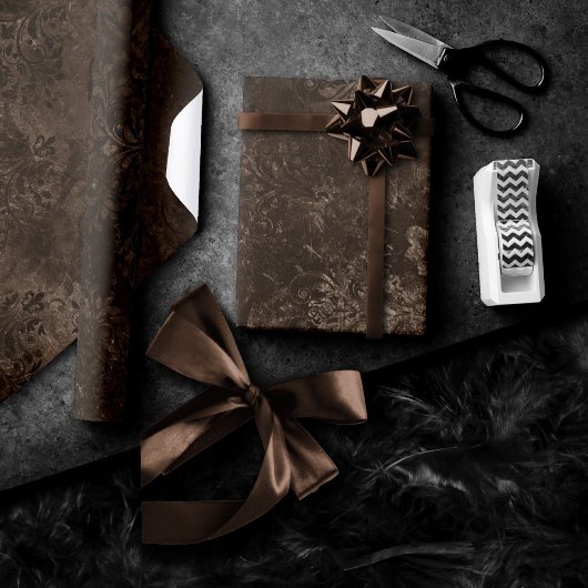 Velvety Bronze Damask | Brown Baroque Grunge Geschenkpapier