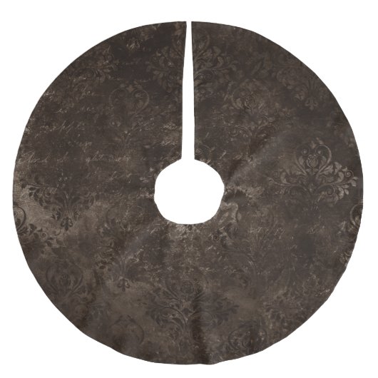 Velvety Bronze Damask | Brown Baroque Grunge Polyester Weihnachtsbaumdecke (Vorderseite)