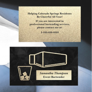 Velvety Gold Glitzer Barkeeper Event Business Card Visitenkarte