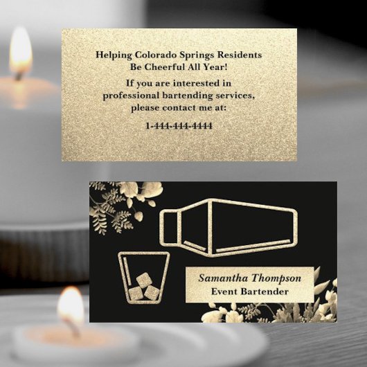 Velvety Gold Glitzer Barkeeper Event Business Card Visitenkarte