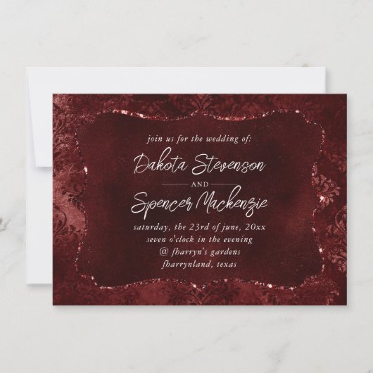 Velvety Henna Damask | Red Distressed Grunge Einladung (Vorderseite)