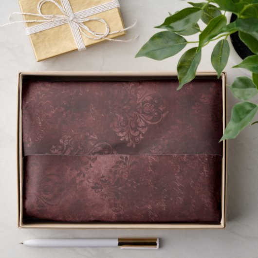 Velvety Henna Damask | Red Distressed Grunge Seidenpapier (Geschenk)