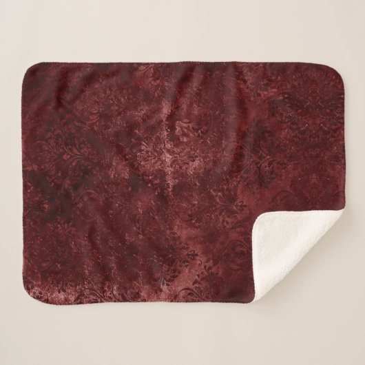 Velvety Henna Damask | Red Distressed Grunge Sherpadecke (Vorderseite (Horizontal))