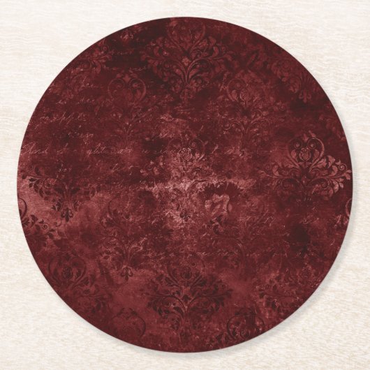 Velvety Henna Damask Wird Crimson Red Grunge Baroq Runder Pappuntersetzer (Vorderseite)
