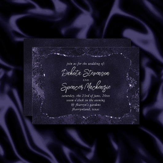 Velvety Midnight Damask | Indigo Lila Grunge Einladung