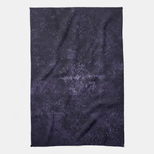 Velvety Midnight Damask | Indigo Lila Grunge Geschirrtuch (Vertikal)