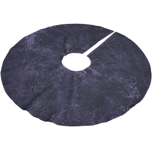 Velvety Midnight Damask | Indigo Lila Grunge Polyester Weihnachtsbaumdecke (Schrägansicht)