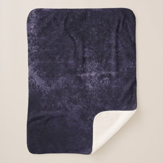 Velvety Midnight Damask | Indigo Lila Grunge Sherpadecke (Vorderseite)