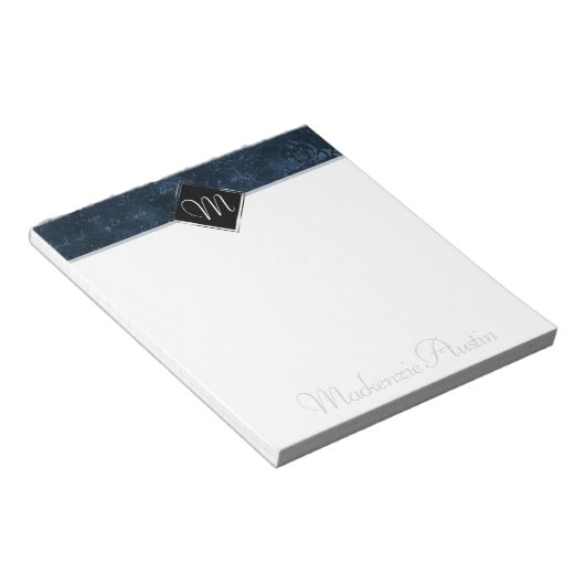Velvety Navy Damask | Dark Blue Baroque Custom Notizblock (angewinkelt)