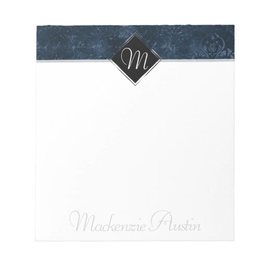 Velvety Navy Damask | Dark Blue Baroque Custom Notizblock (Vorderseite)
