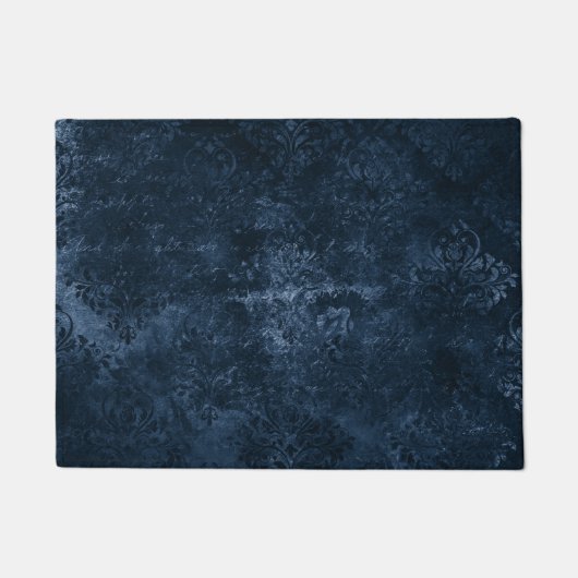 Velvety Navy Damask | Dark Blue Grunge Barock Fußmatte (Vorderseite)
