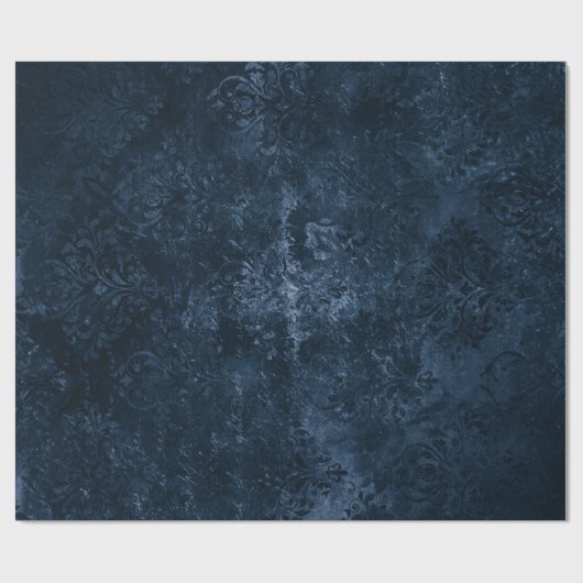 Velvety Navy Damask | Dark Blue Grunge Barock Geschenkpapier (Flach)