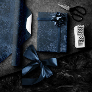 Velvety Navy Damask   Dark Blue Grunge Barock Geschenkpapier