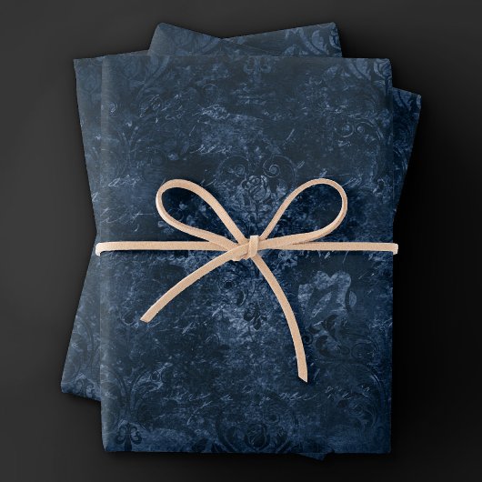 Velvety Navy Damask | Dark Blue Grunge Barock Geschenkpapier Set