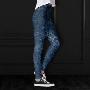 Velvety Navy Damask   Dark Blue Grunge Barock Leggings