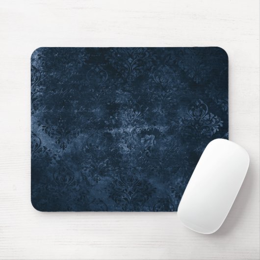 Velvety Navy Damask | Dark Blue Grunge Barock Mousepad (Mit Mouse)