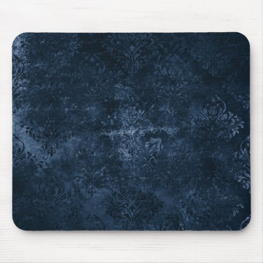 Velvety Navy Damask | Dark Blue Grunge Barock Mousepad (Vorne)