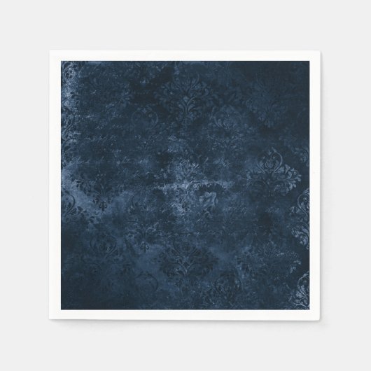 Velvety Navy Damask | Dark Blue Grunge Barock Serviette (Vorderseite)