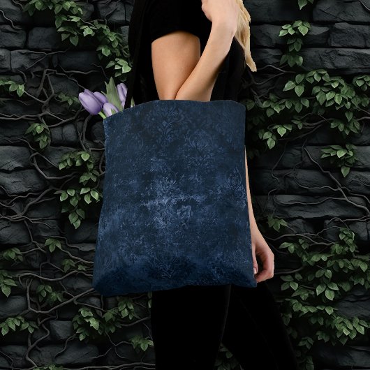 Velvety Navy Damask | Dark Blue Grunge Barock Tasche