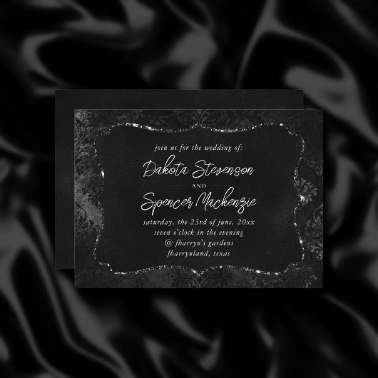 Velvety Onyx Damask | Black Vampy Grunge Baroque Einladung