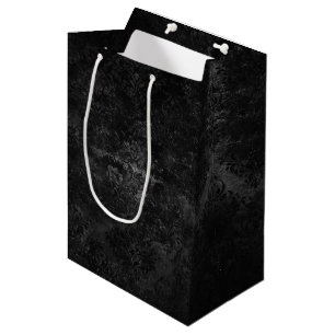 Velvety Onyx Damask Black Vampy Grunge Baroque Mittlere Geschenktüte