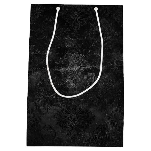 Velvety Onyx Damask | Black Vampy Grunge Baroque Mittlere Geschenktüte (Rückseite)