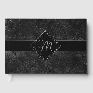 Velvety Onyx Damask Black Vampy Grunge Custom Gästebuch