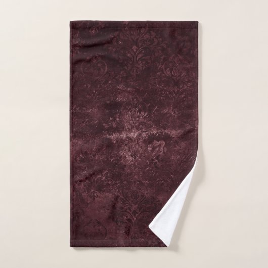 Velvety Wine Damask | Bordeaux Sangria Glam Badhandtuch Set (Handtuch)